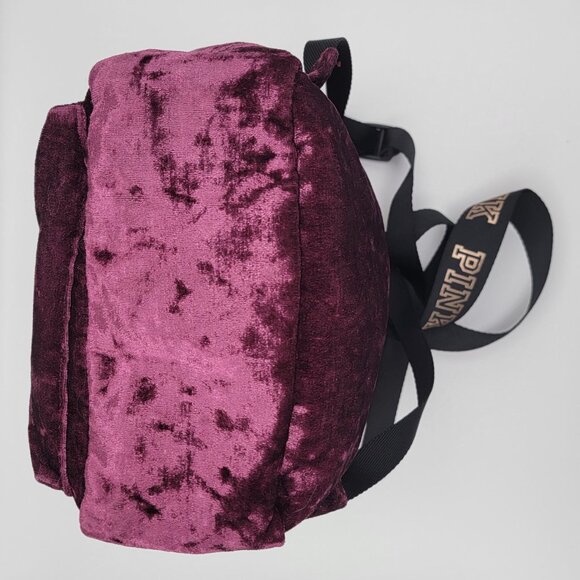 PRICE DROP! Victoria's Secret Pink Velvet Mini Backpack Black And Gold Logo - Picture 2 of 9